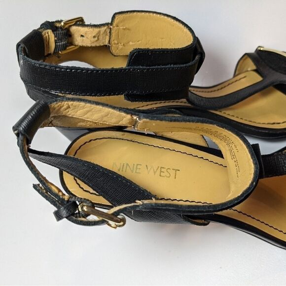 NINE WEST black t straps heels sandals size 8 - Picture 8 of 11